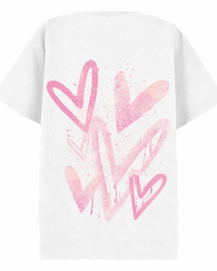 Pink Scatter Heart Printed T-shirt Kids