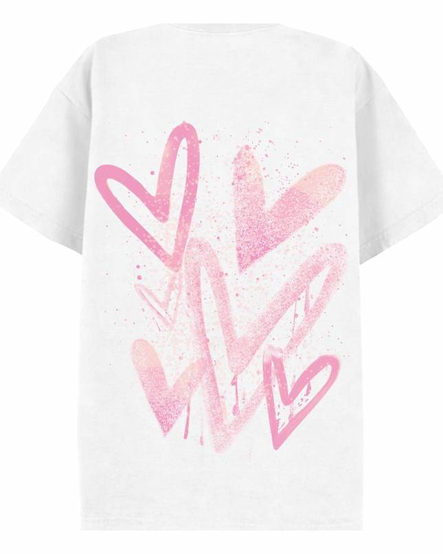 Pink Scatter Heart Printed T-shirt Adult