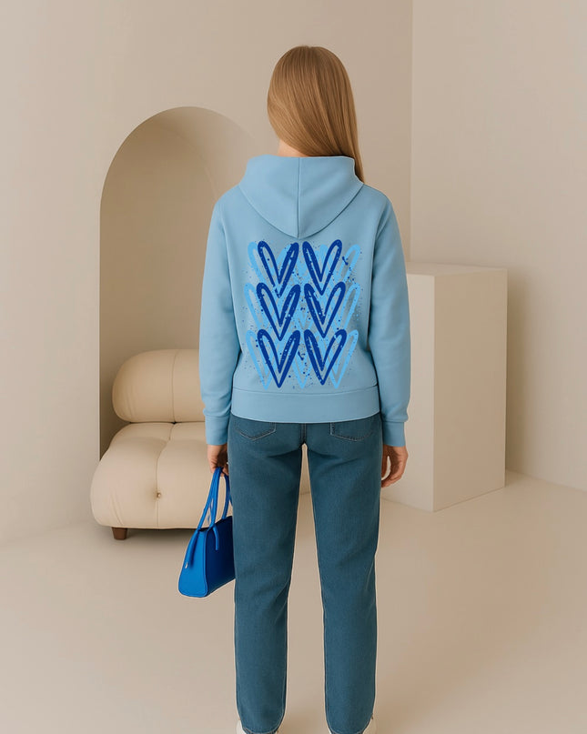Royal Blue Heart Printed Hoodie