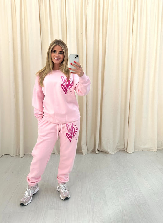 Miss Runway Pink Heart Graffiti Sweatshirt Tracksuit Pink