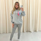 Miss Runway Multicolour Heart Graffiti Hoodie And Legging Set Grey