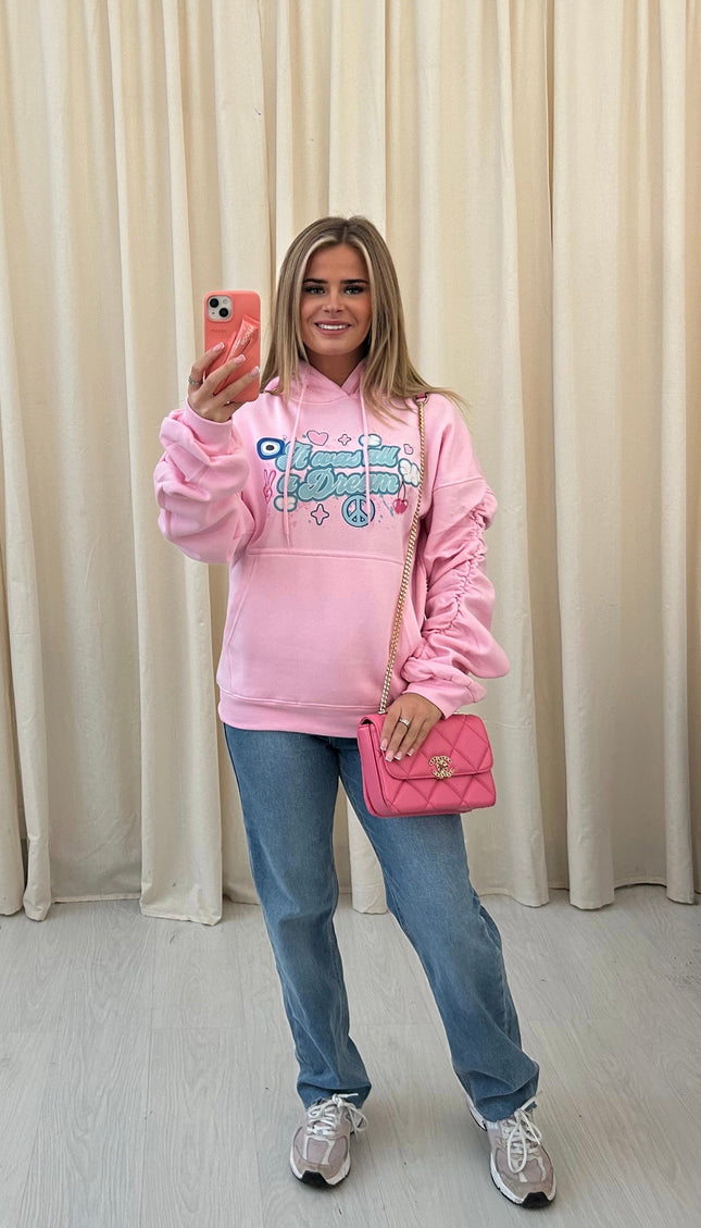 It Was All A Dream Printed Ruched Hoodie – adult printed hoodie by Miss Runway