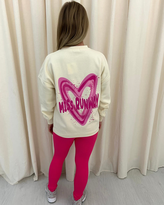 Miss Runway Pink Heart Printed Sweatshirt & Leggings Adults