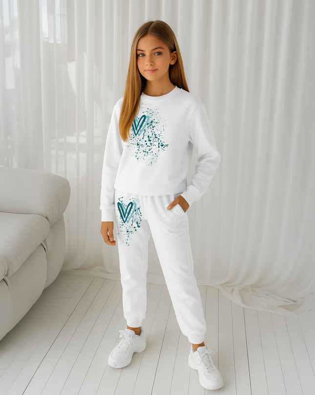 Teal Hearts Printed Sweatshirt Tracksuit Kids