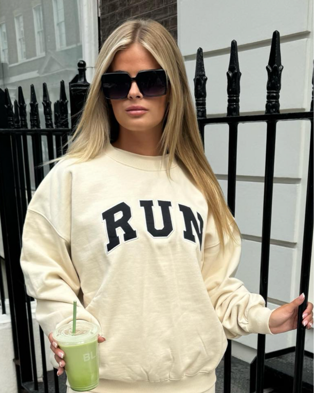 Run Appliqué 100% Cotton Sweatshirt Cream