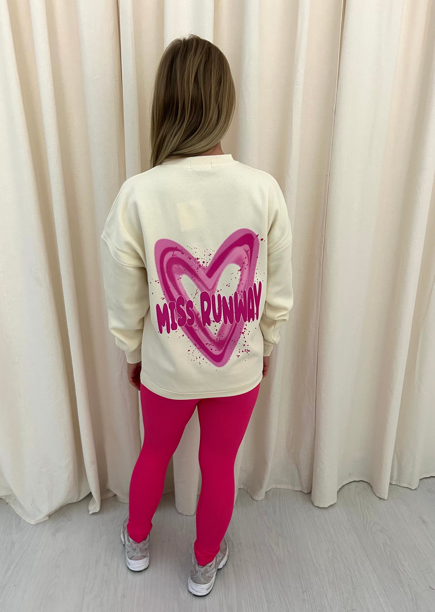 Miss Runway Pink Heart Graffiti Sweatshirt Legging Set Cream