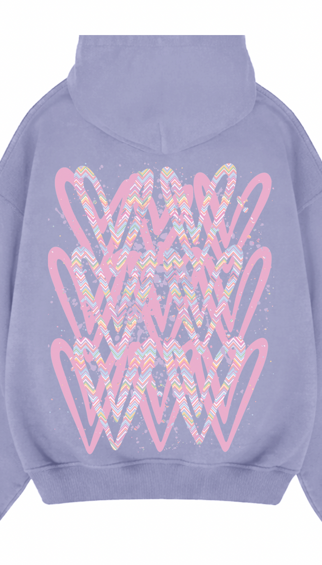 Pastel Zig Zag Heart Printed Hoodie – image 9