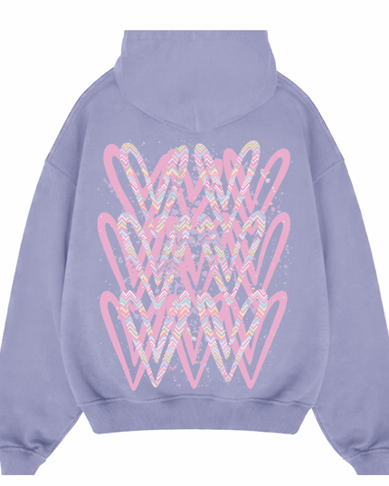 Pastel Zig Zag Heart Printed  Hoodie Kids