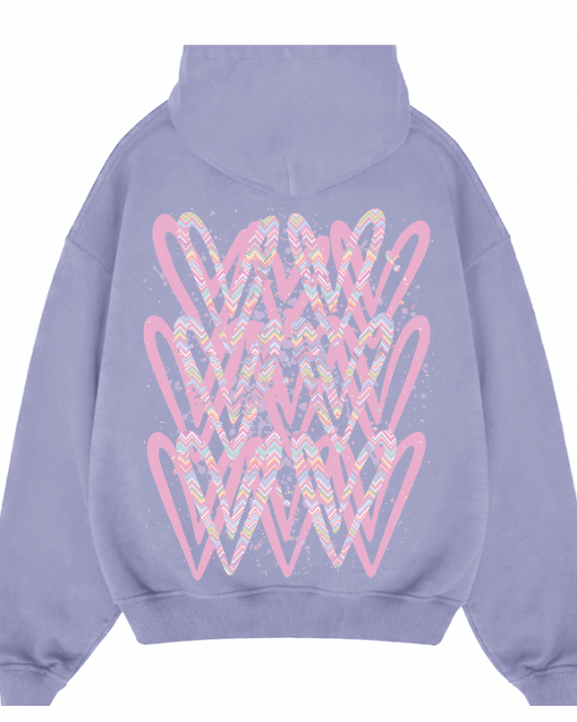 Pastel Zig Zag Heart Printed  Hoodie Kids