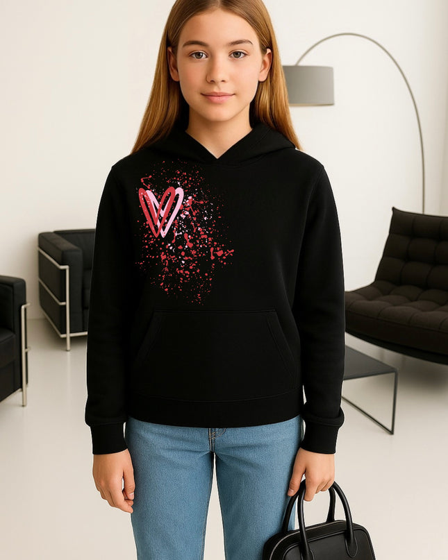 Pink/Red Heart Printed Hoodie