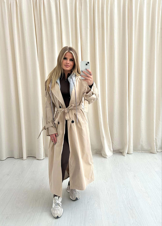 Hooded Trench Coat Beige