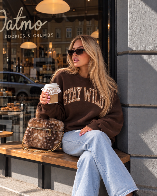 Brown Stay Wild Sweatshirt – women's sweatshirt by Miss Runway