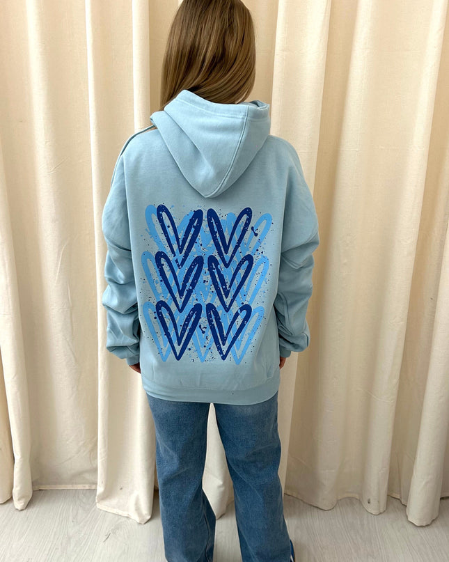 Royal Blue Heart Printed Ruched Hoodie