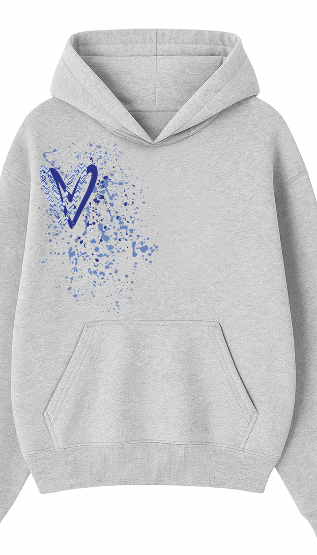Royal Blue Zig Zag Heart Printed Hoodie – image 4