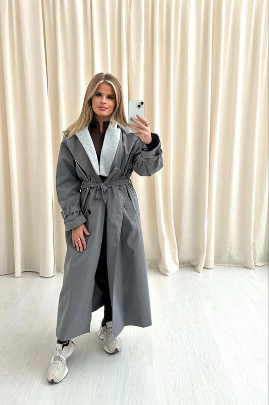 Hooded Trench Coat Charcoal