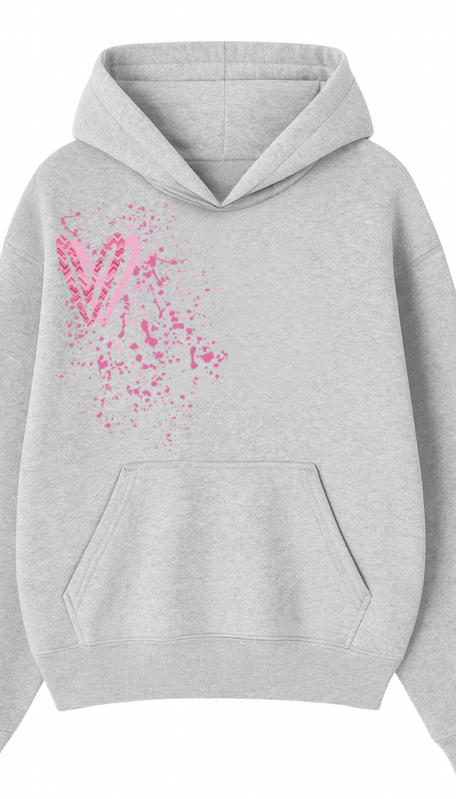 Hot Pink Zig Zag Heart Printed Hoodie – image 6