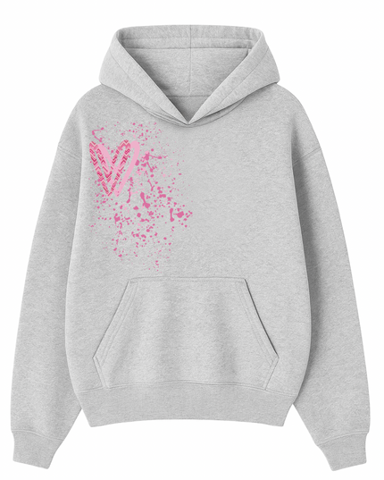 Hot Pink Zig Zag Heart Printed  Hoodie Kids