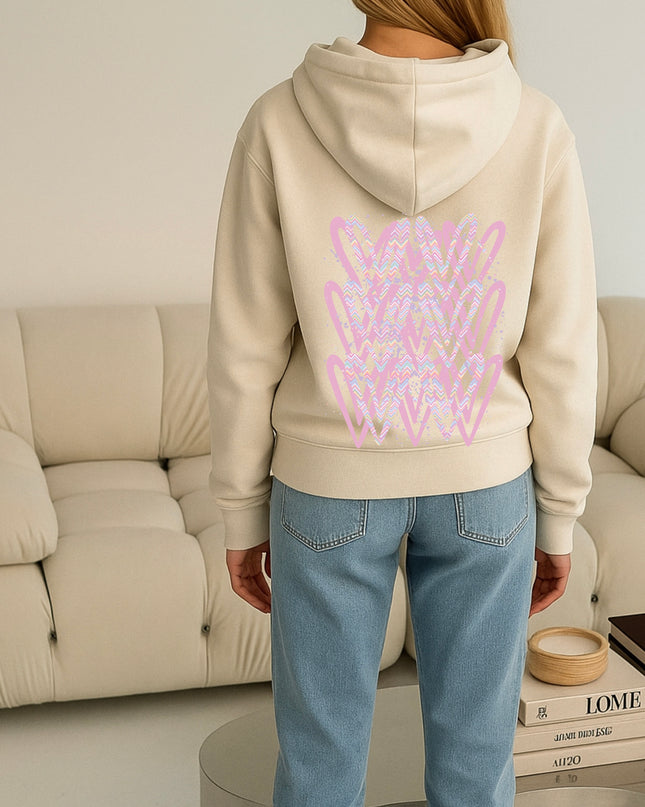 Pastel Zig Zag Heart Printed Hoodie