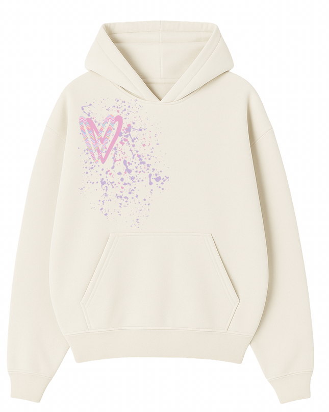Pastel Zig Zag Heart Printed  Hoodie Kids