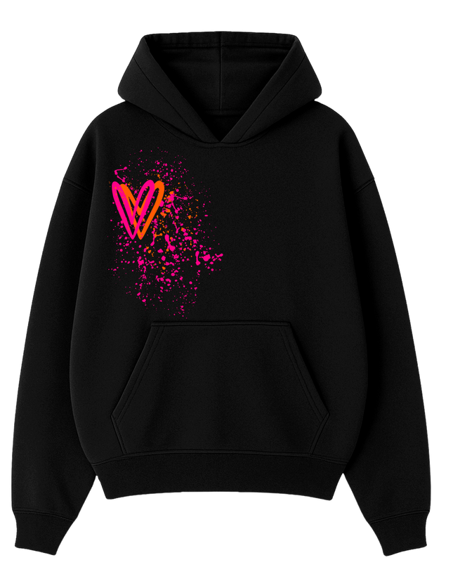 Neon Heart Printed Hoodie Kids