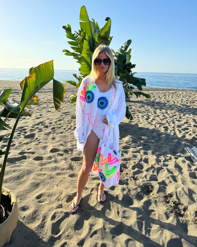 Neon Heart Evil Eye Beach Shirt