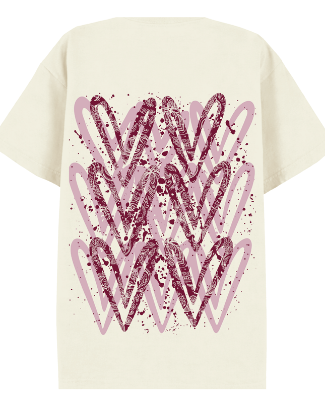 Burgundy Paisley Heart Printed T-shirt Adult