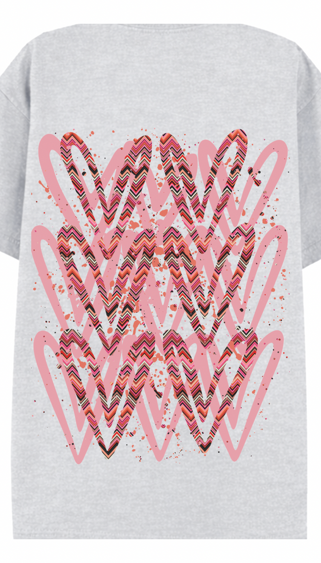 Coral Zig Zag Heart Printed T-shirt – additional view