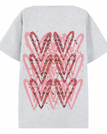 Coral Zig Zag Heart Printed T-shirt Adult