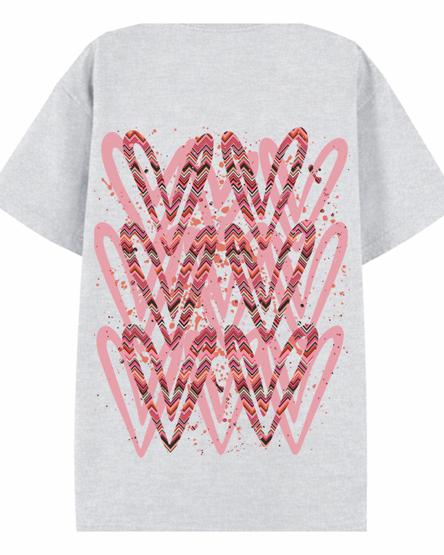 Coral Zig Zag Heart Printed T-shirt Adult