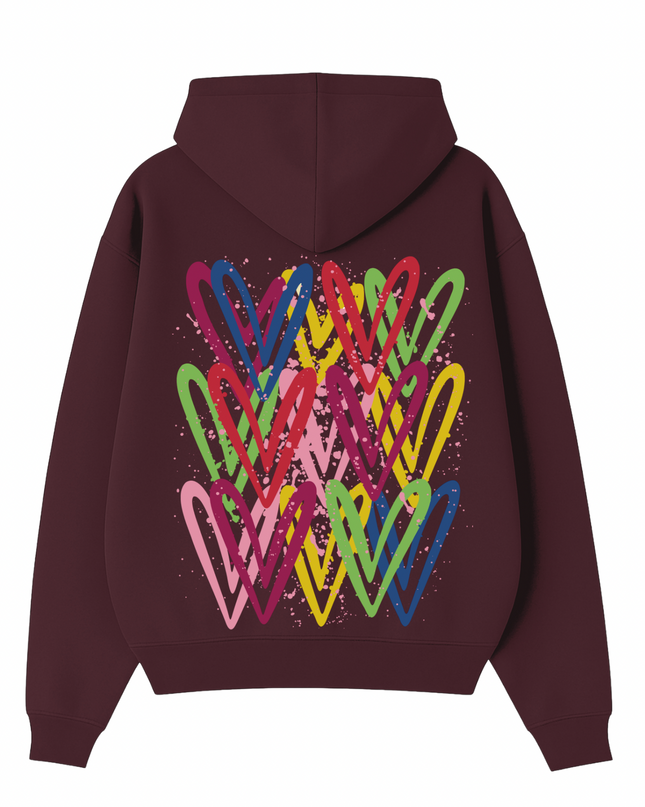 Dark Multicoloured Heart Printed Hoodie Kids