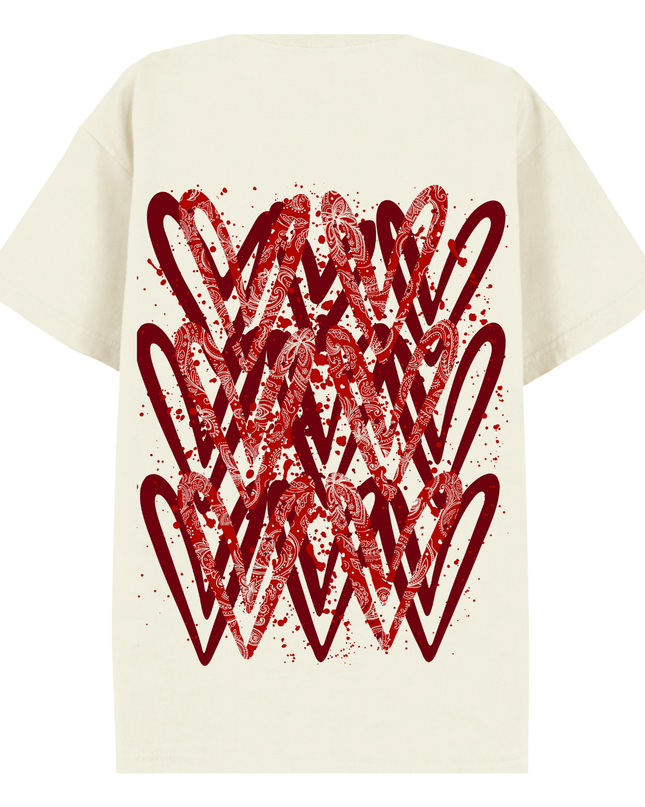 Red Paisley Heart Printed T-shirt Adult