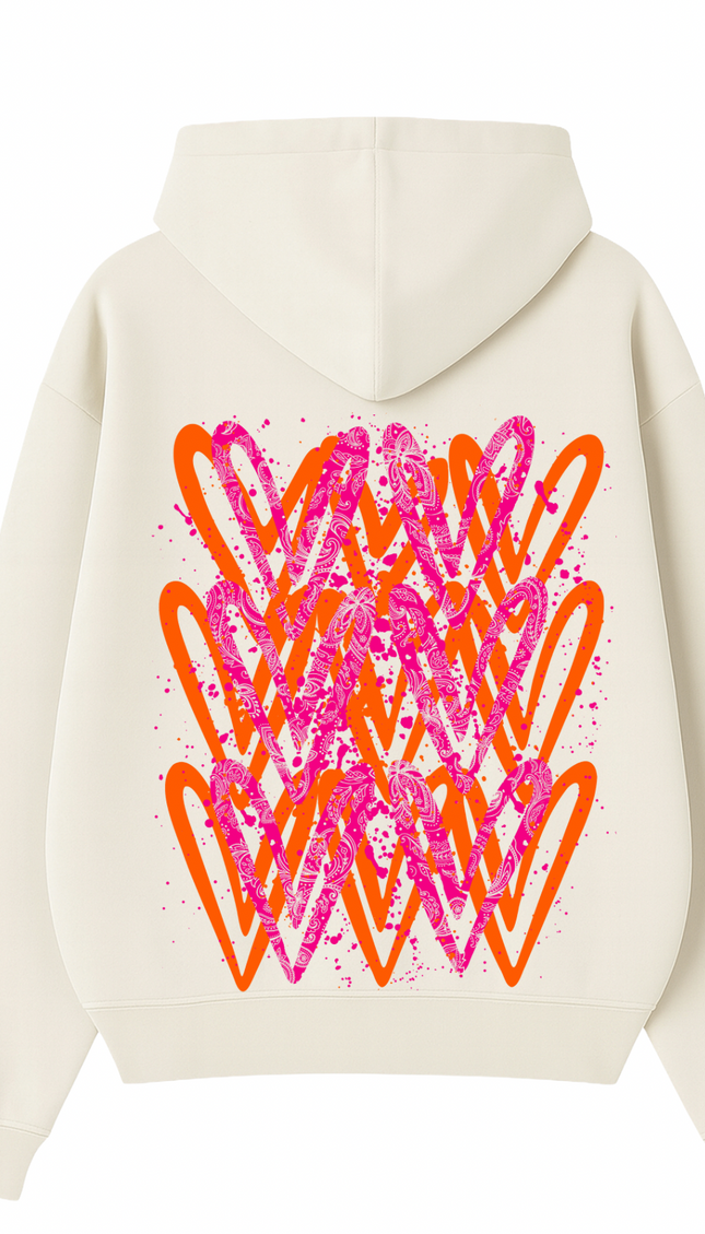 Neon Paisley Heart Printed Hoodie – additional view