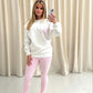 Baby Pink Candy Cane Heart Graffiti Sweatshirt Legging Set White