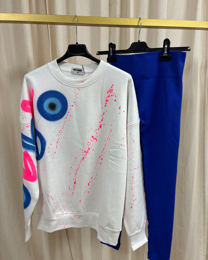 Neon Pink Heart, Peace, Evil Eye  Sweatshirt Legging Set Adults