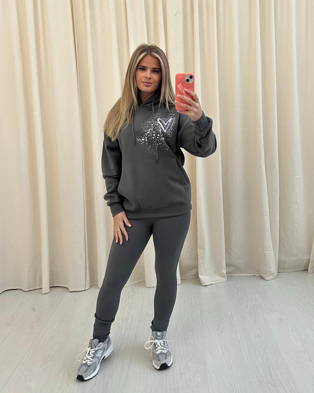 Grey Heart Printed Hoodie & Leggings Adults