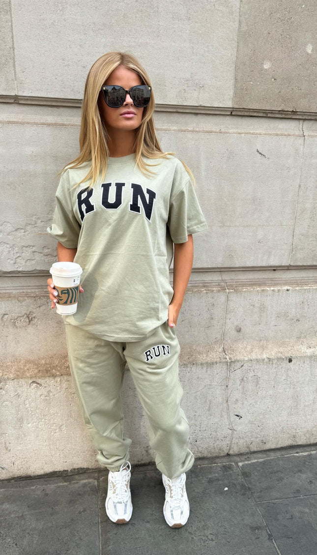 Run Appliqué 100% Cotton Sweatpants Sage Green