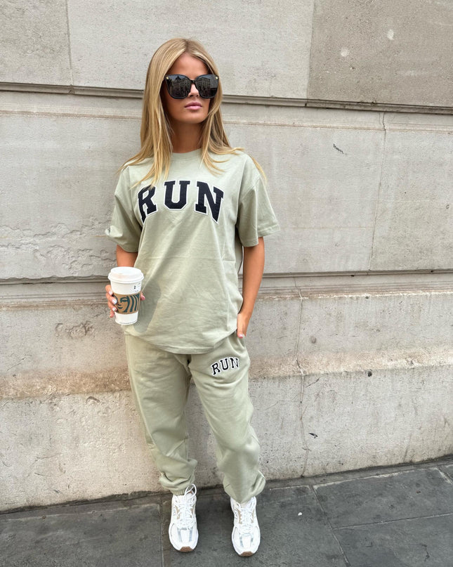 Run Appliqué 100% Cotton Sweatpants Sage Green