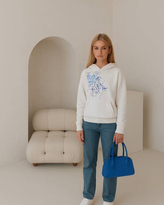 Light Blue Zig Zag Heart Printed Hoodie