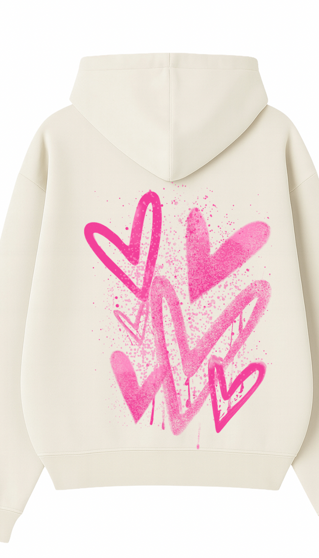 Hot Pink Scatter graffiti heart hoodie with spray paint effect print – women's hoodie by Miss Runway