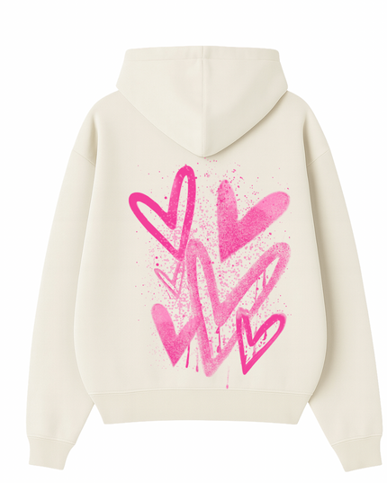 Hot Pink Scatter Heart Printed Hoodie Adults