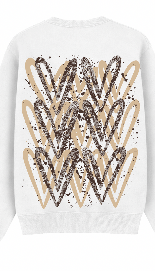 Brown Paisley graffiti heart sweatshirt with spray paint effect print – women's sweatshirt by Miss Runway