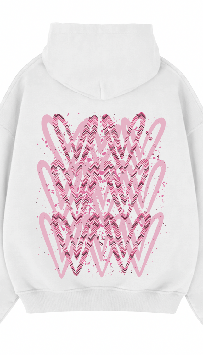 Pink Zig Zag Heart Printed Hoodie – image 9