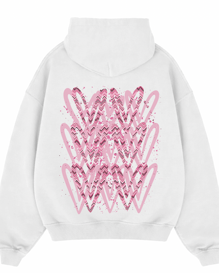 Pink Zig Zag Heart Printed  Hoodie Kids