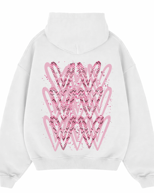 Pink Zig Zag Heart Printed  Hoodie Kids