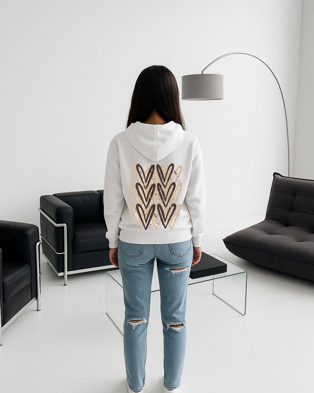 Beige/Brown Heart Printed Hoodie