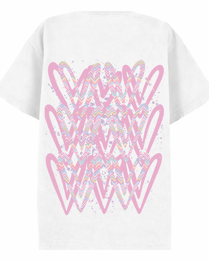 Pastel Zig Zag Heart Printed T-shirt Adult