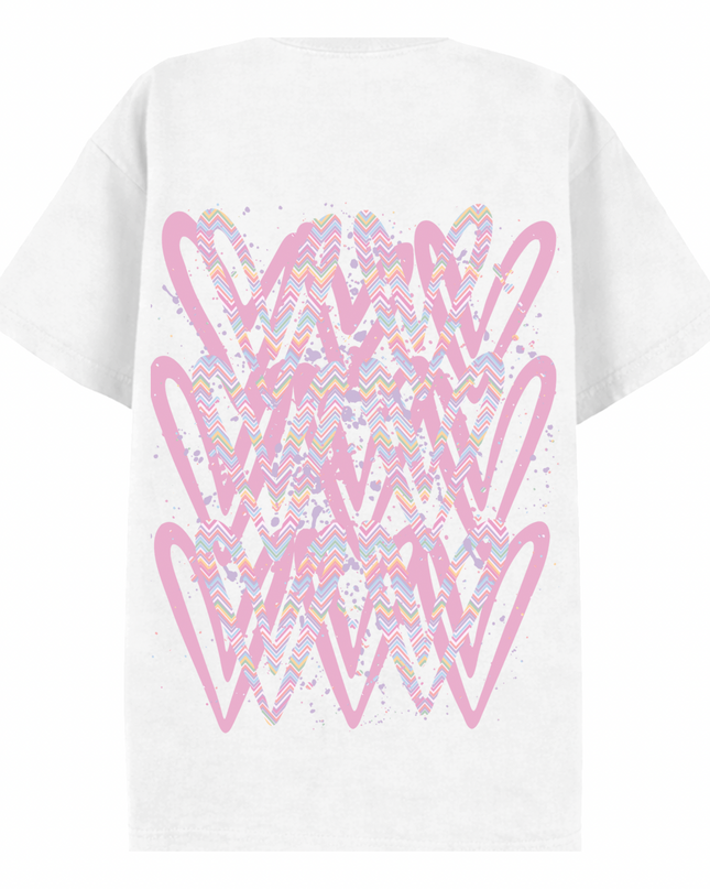 Pastel Zig Zag Heart Printed T-shirt Adult