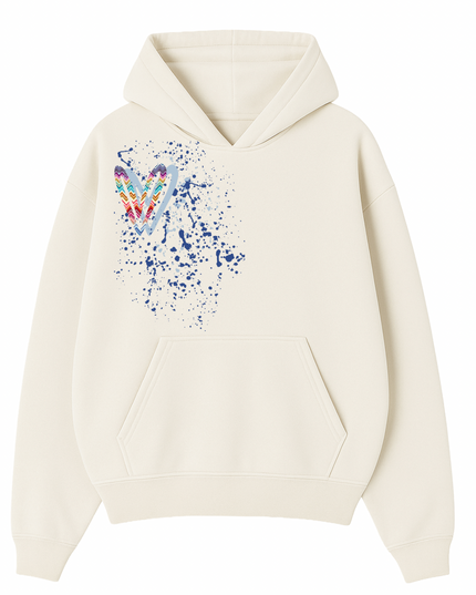 Multicoloured Zig Zag Heart Printed Hoodie Adults