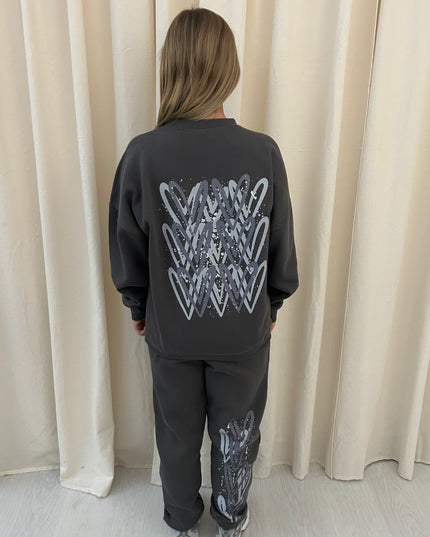 Grey Heart Graffiti Sweatshirt Tracksuit Charcoal Grey