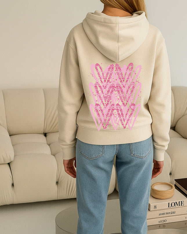 Pink Zig Zag Heart Printed Hoodie